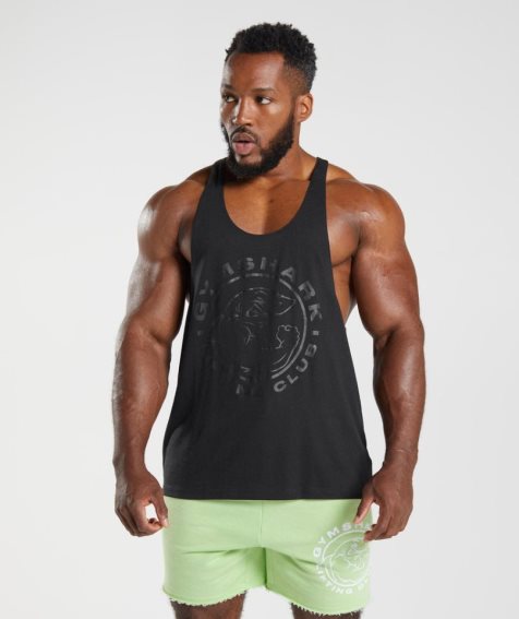 Men's Gymshark Legacy Stringer Tanks Black | NZ 4LNABQ